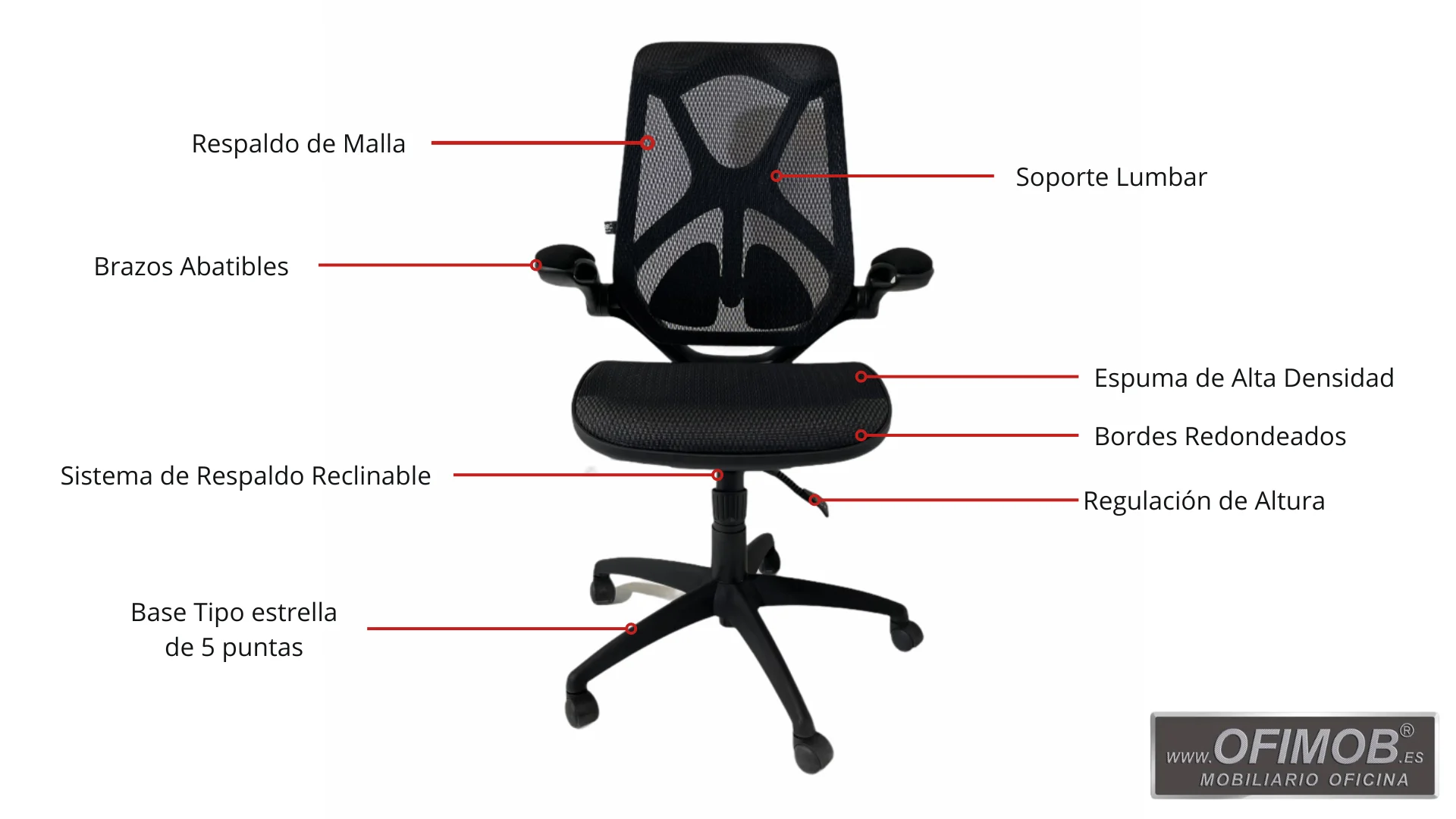 Una silla de oficina ergonómica con soporte lumbar y altura ajustable