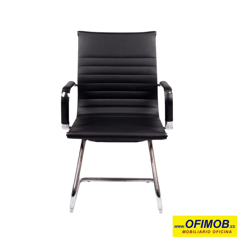 Silla Confidente Diseño Ofimob, perfecta para oficinas y despachos modernos. Diseño ergonómico y elegante, con estructura metálica cromada y tapizado en símil piel o rejilla transpirable. Disponible en varios colores.
