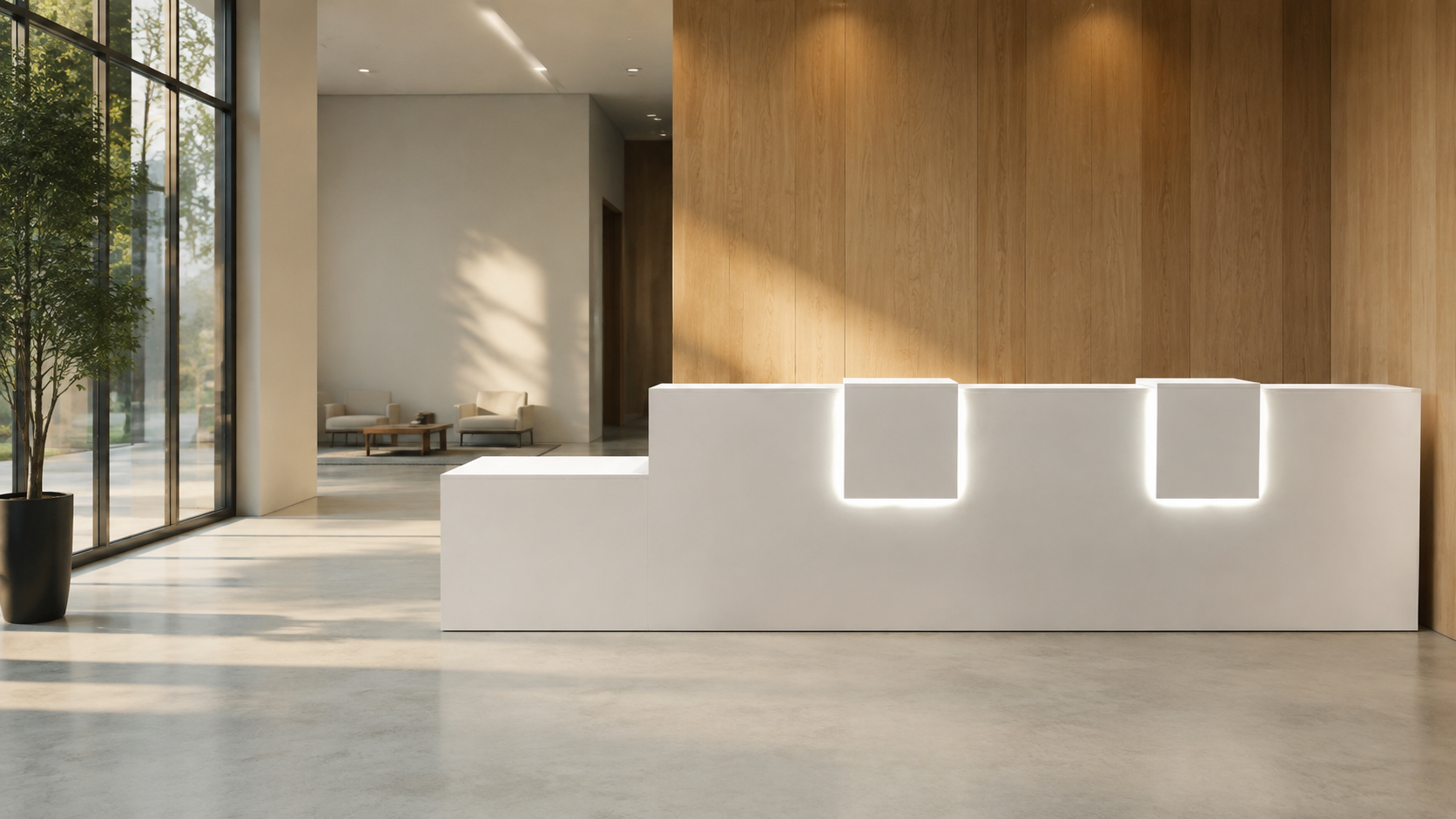 Mostrador blanco con iluminación integrada